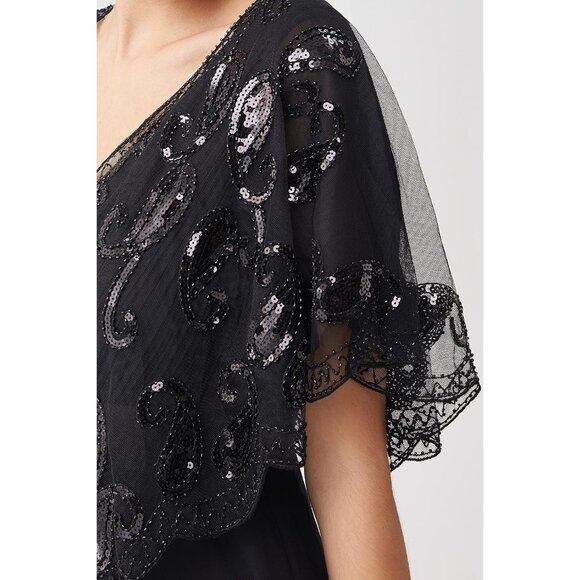 🆕 Women Black Sequin Beaded Evening Cape Bridal Shawl Bolero Flapper Cover Up - Picture 3 of 6